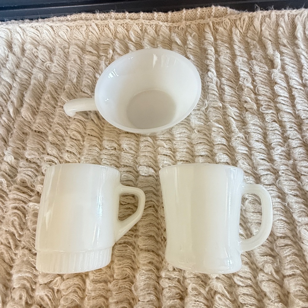 Vintage Fire King White Milk Glass Mugs and Bowl bundle